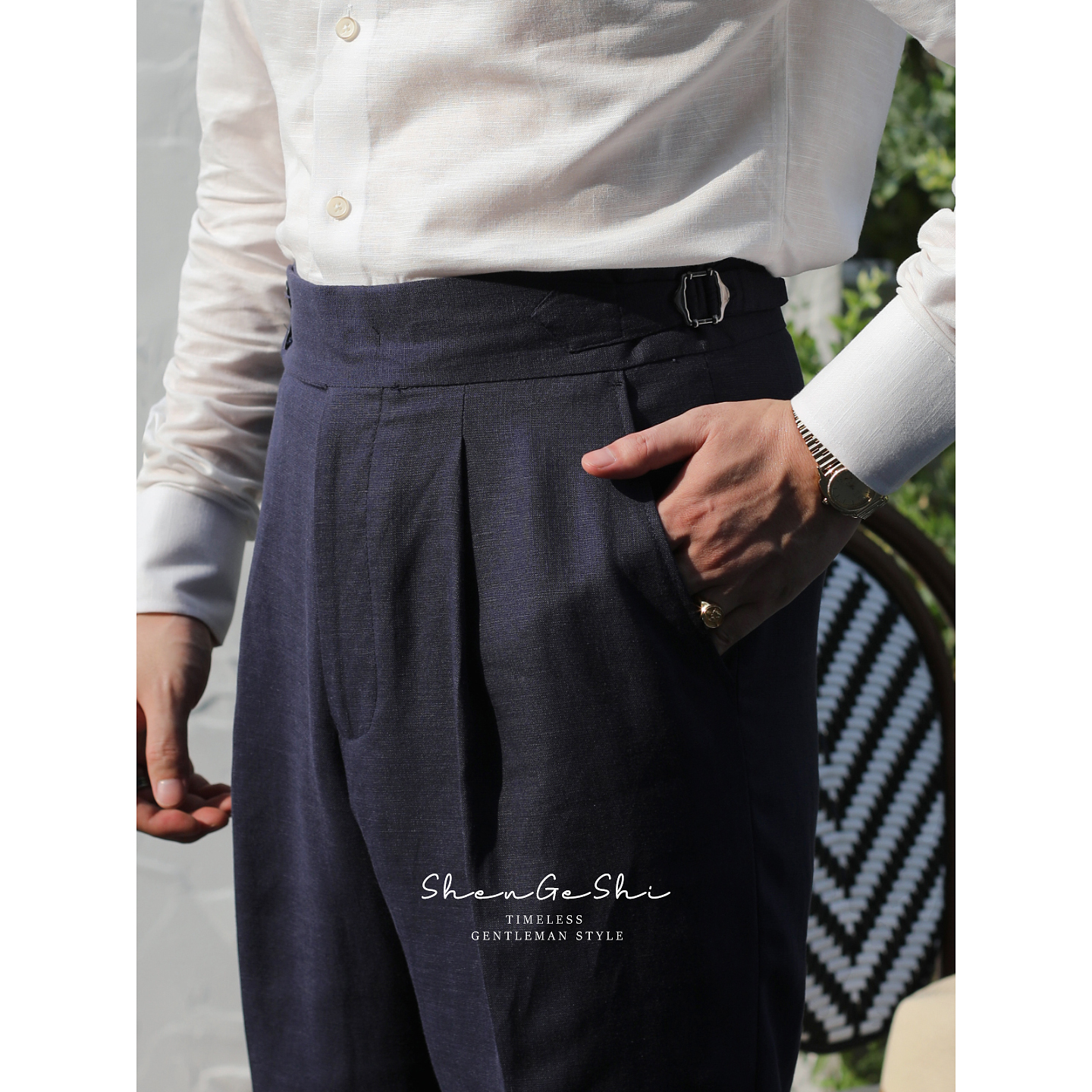 意式那不勒斯高腰夏季 亚麻轻薄透气舒适绅士老钱风通勤日常西裤