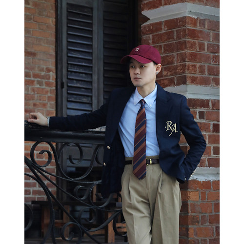 IVY学院风金扣布雷泽英式字母刺绣西服 复古常春藤修身西装外套