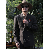 透气布雷泽西装 意式 绅士亚麻轻薄修身 优雅老钱风半里布双排扣西服