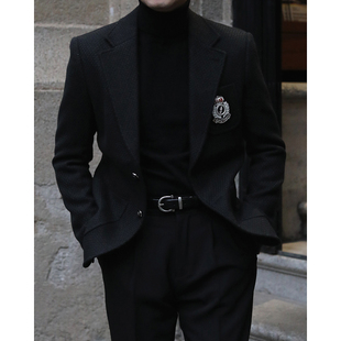 IVY徽章修身 英伦学院风修身 格纹美式 秋冬厚款 西服外套 编织肌理感