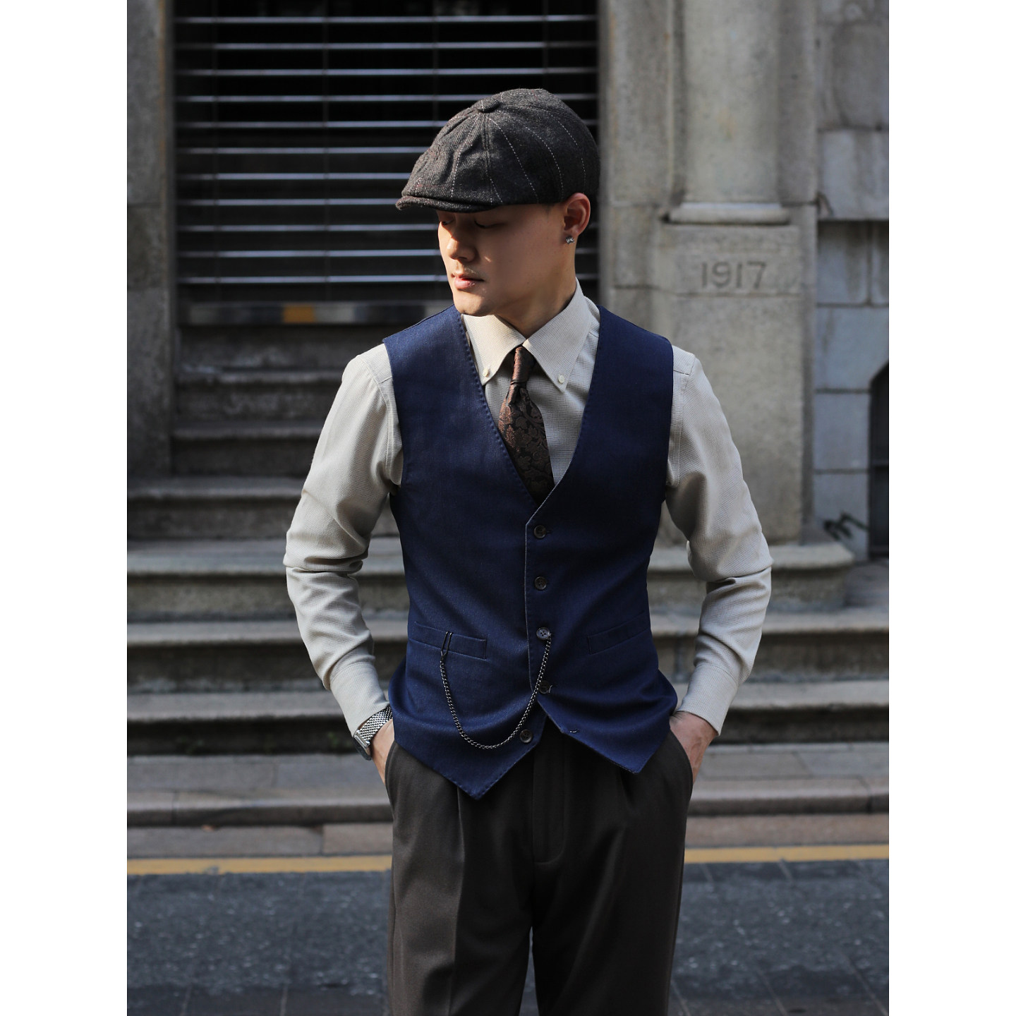 英伦复古伴郎婚纱照浴血黑帮绅士商务休闲复古文艺牛仔蓝修身马甲,男装,常规马甲,淘宝优惠券,粉丝福利购,淘宝优惠卷