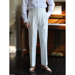 日常上班商务休闲免烫抗皱百搭白色西裤 意式 那不勒斯高腰卷边四季
