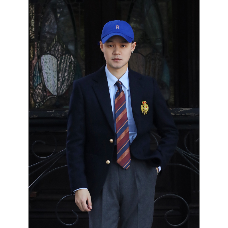 IVY学院风布雷泽英式刺绣徽章西服 复古常春藤修身呢子西装外套