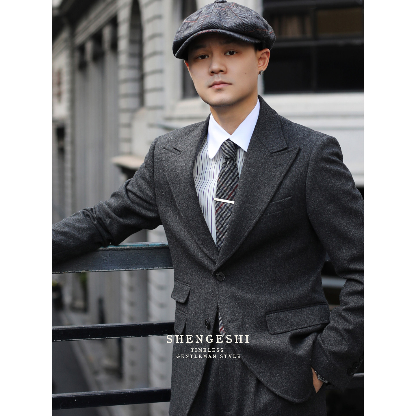 英伦复古风厚款羊毛粗花呢浴血黑帮谢尔比戗驳领修身雅痞西装外套