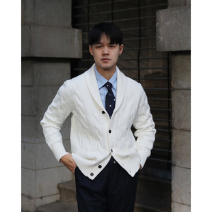 英伦复古扭花针织青果领厚款麻花藤保暖舒适绅装经典开衫毛衣外套