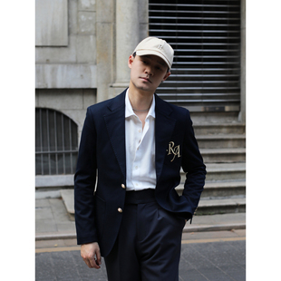 IVY学院风金扣布雷泽英式字母刺绣西服 复古常春藤修身西装外套
