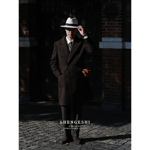 英伦复古马球大衣中长款修身外套浴血黑帮双排扣羊毛呢戗驳领大衣