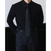 黑白色 免烫大尖领修身 意式 帝国领绅士法式 商务衬衫 复古休闲长袖