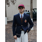 西装 英伦学院风复古金属扣布雷泽西服 商务休闲刺绣徽章修身 外套