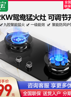 康宝燃气灶5.2KW天然气灶液化气灶家用嵌入式厨房双灶2QB339童锁