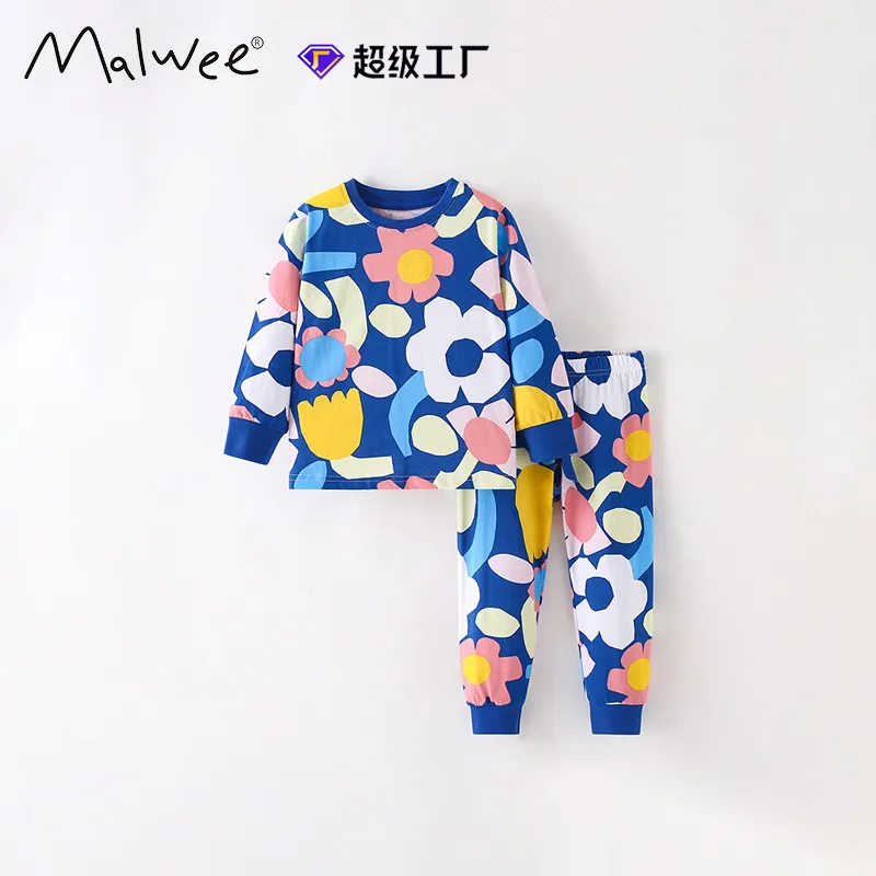 malwee儿童家居服秋冬新款欧美中小童休闲圆领长袖两件套秋款套装
