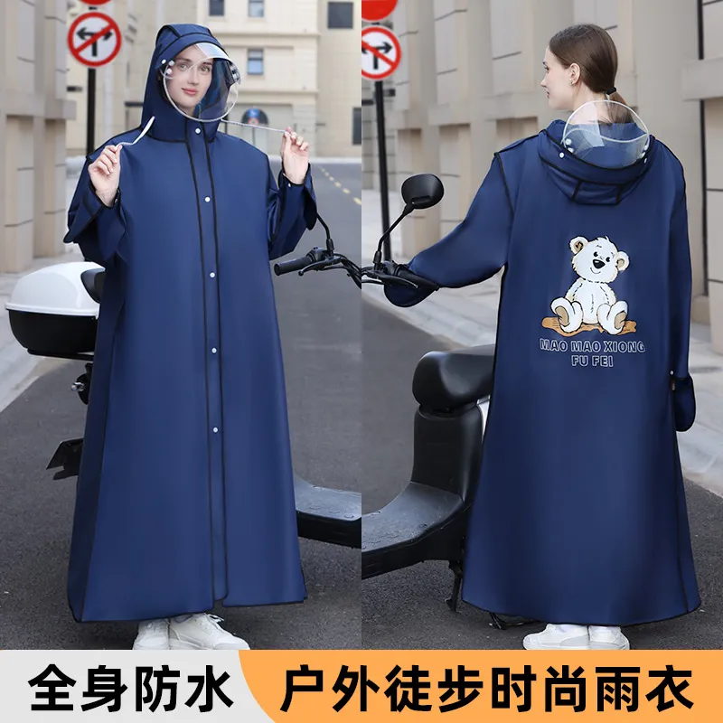 N雨衣电动车电瓶车长款全身防暴雨男女双帽檐背包骑行自行车雨披