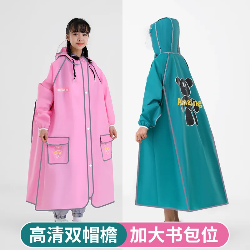儿童雨衣中小男女加厚长款雨披中通大童无异味带书包位新款