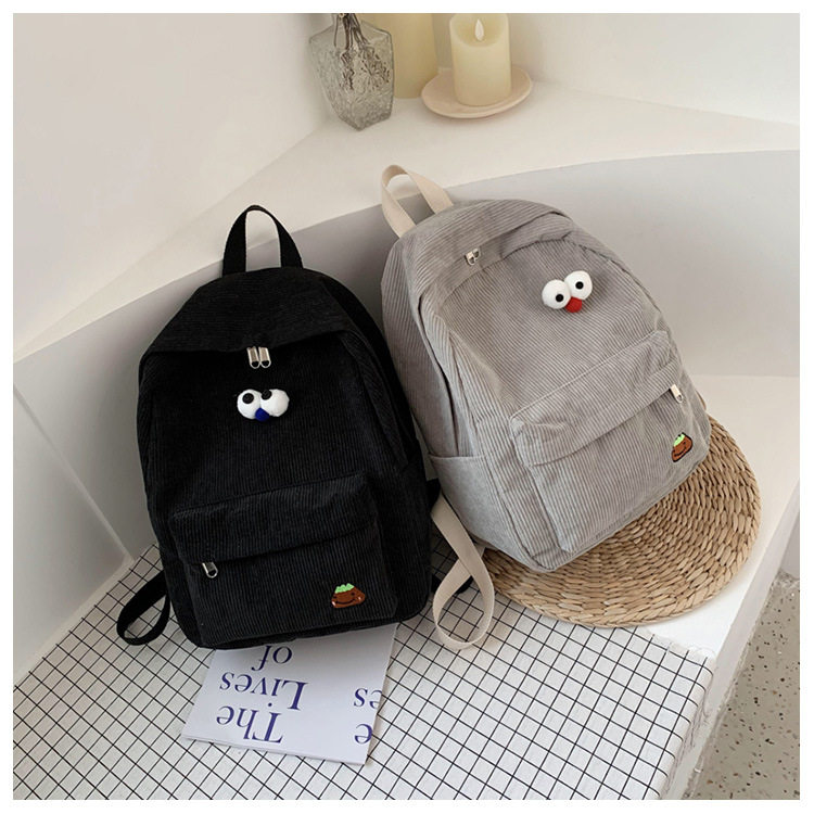 灯芯绒双肩包包女潮流百搭韩版可爱小清新校园背包ins风上课书包