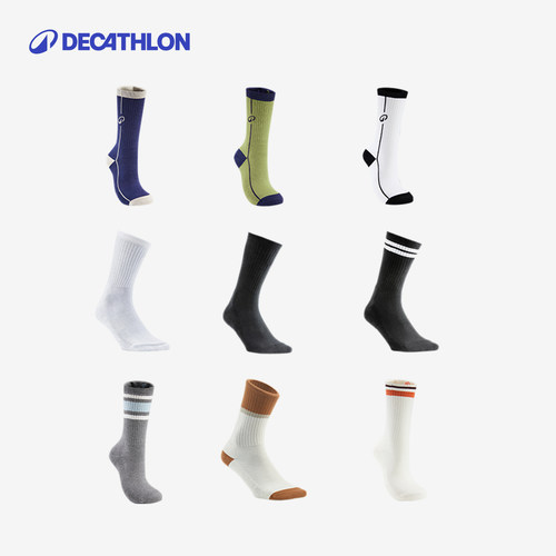 迪卡侬袜子男秋冬中筒袜毛巾袜女