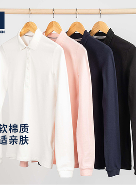 迪卡侬长袖T恤女春秋运动POLO衫女透气女装棉质翻领T恤衫SAG2