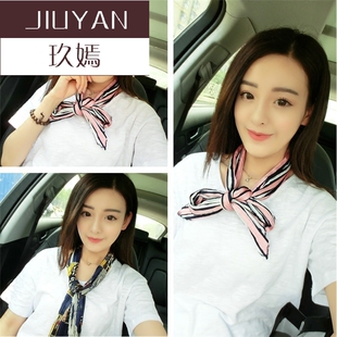 小围巾女夏季褶皱长款韩版小丝巾装饰纱巾职业领巾时尚飘带玖嫣