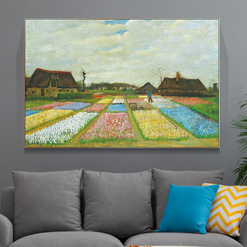 Van Gogh vẽ trang trí phiên bản nằm ngang của thế giới bức tranh nổi tiếng của bức tranh châu Âu phòng khách ăn uống phòng sofa bối cảnh bức tranh tường vẽ hoa hồng trắng