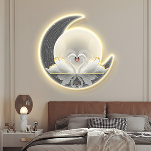 卧室装饰画现代简约床头挂画led灯画发光氛围画天鹅主卧房间壁画