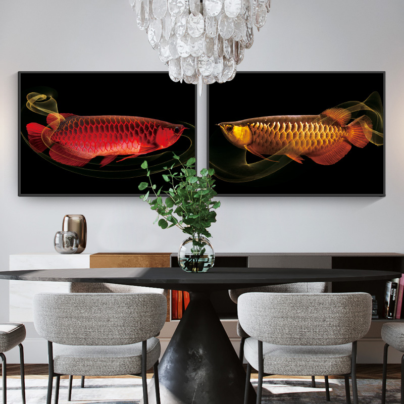 Lucky Dragon Fish nhà hàng sơn trang trí phòng ăn sơn một phiên bản đáng kể theo chiều ngang của phòng khách bức bích họa vàng nhỏ gọn khách sạn hiện đại