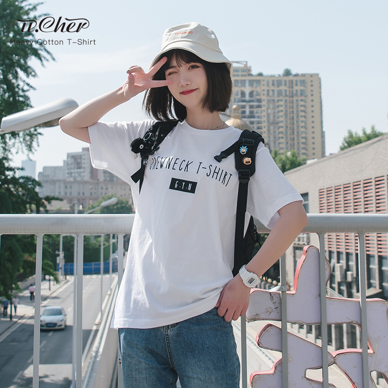 限时抢购t恤女短袖ins潮纯棉宽松2019新款超火cec半袖上衣古着感少女港味
