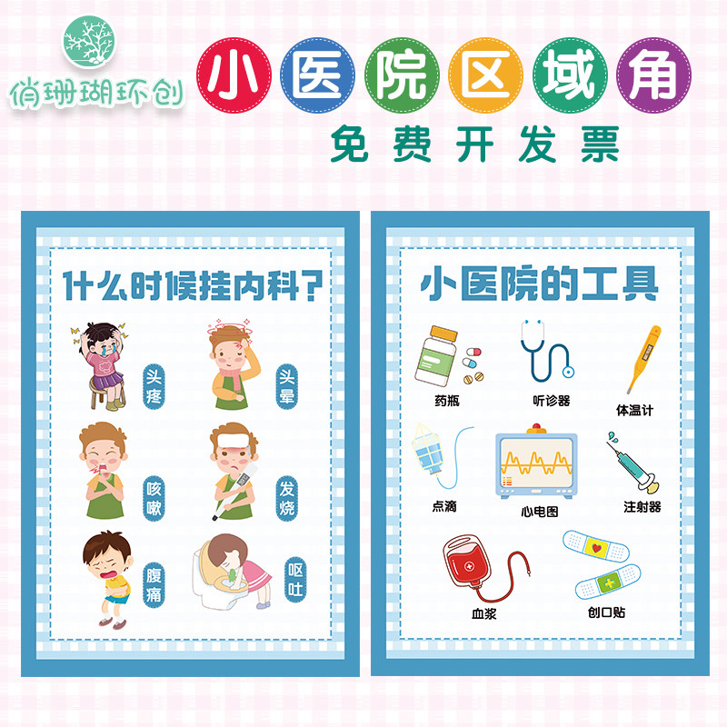幼儿园小医院区角布置环创贴纸材料看病流程身体结构医生诊室墙贴
