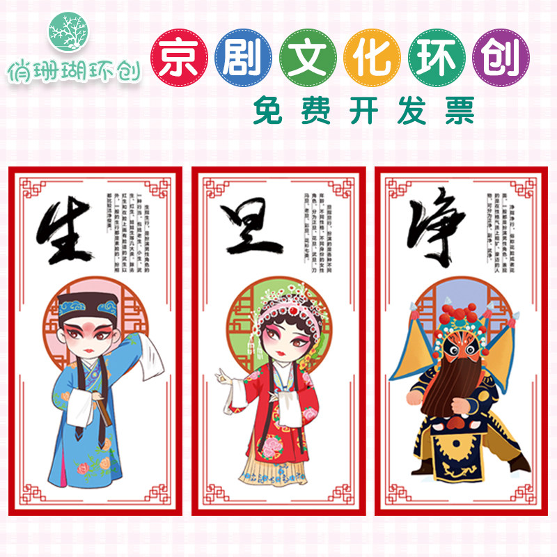 幼儿园京剧戏曲文化国潮中国风环创材料贴纸生旦净丑人物墙面布置