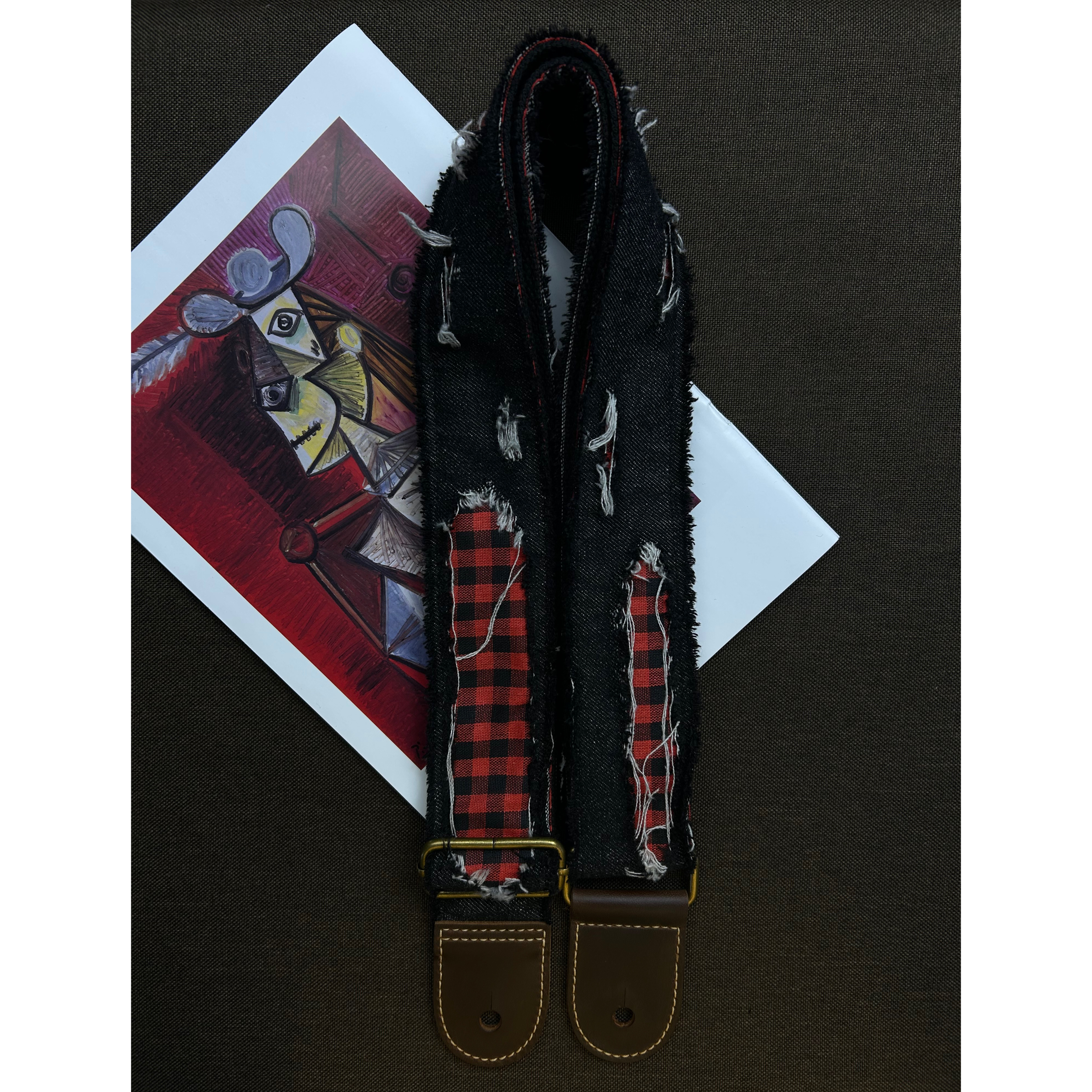 朋克摇滚手工破洞牛仔吉他背带