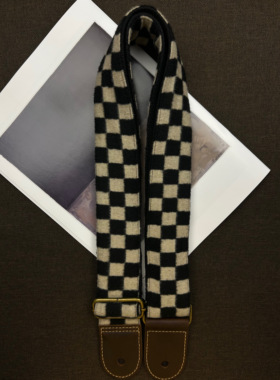 【原创】Loudspeaker阈格 意大利皮革工艺经典棋盘格毛呢吉他背带