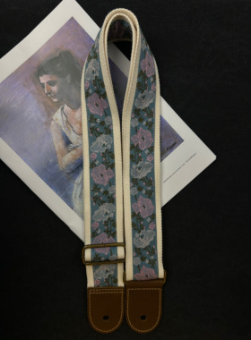 【原创】Loudspeaker蓝色多瑙河 意大利皮革工艺复古花纹吉他背带