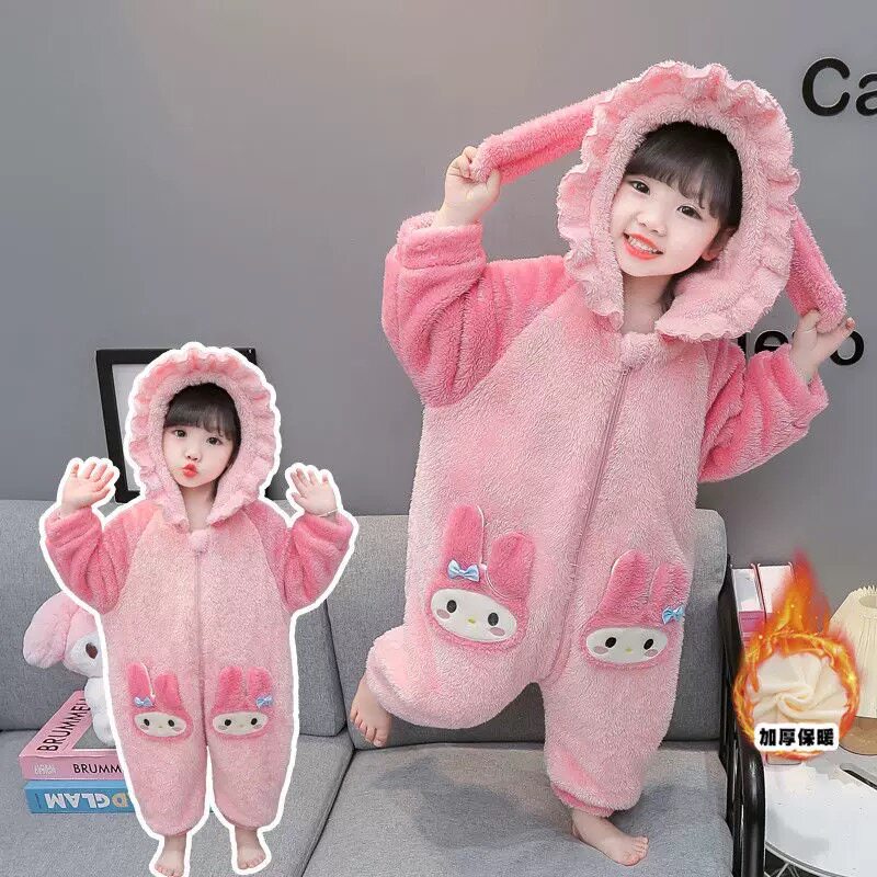 女童连体睡衣分体家居服宝宝冬季双层加绒爬服卡通加厚婴儿睡衣