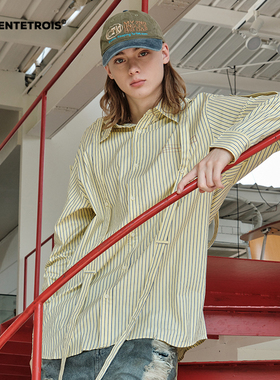 33TRENTETROIS潮牌浅黄色条纹衬衫显白显瘦男女同款设计感衬衫