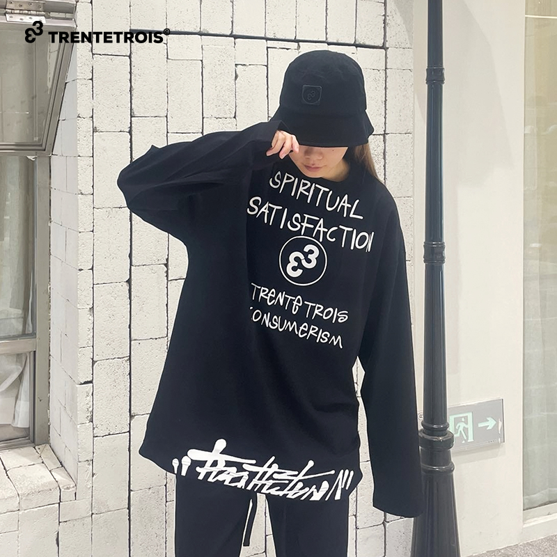 33潮牌春秋百搭长袖T恤潮流印花情侣款休闲宽松高街圆领长T