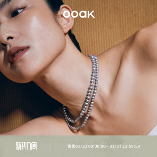 OOAK油画肌理泡沫双层珍珠项链对功能佩戴珍珠