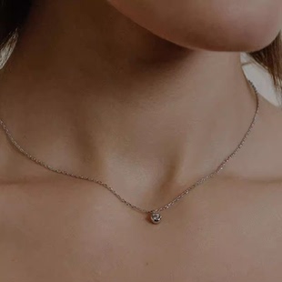 OOAK幸运圆钻锁骨链银色中性风