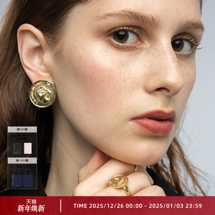 OOAK复古立体浮雕伍尔芙头像硬币耳夹女无耳洞可戴 热卖 经典