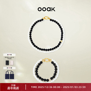 OOAK界格油画肌理泡沫黑玛瑙双层项链锁骨链手链夏日出行百搭