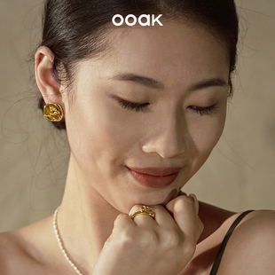 唐嫣同款 OOAK含苞玫瑰耳釘虎眼石耳釘女耳夾小