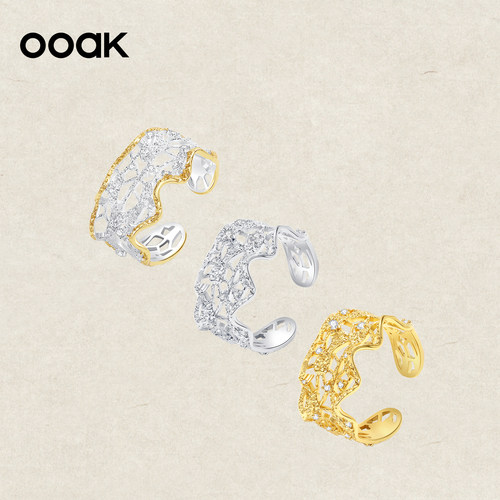 OOAK列维斯蕾丝裙边系列开口可调节精致小众优雅百搭戒指S925银