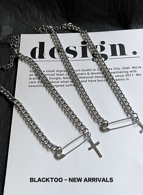 钛钢十字架别针女款短项链