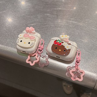 白色咖色kt小花适用Airpods4代耳机壳苹果pro二三代无线蓝牙保护套华强北7代透明5代mini4硅胶air6四代保护壳