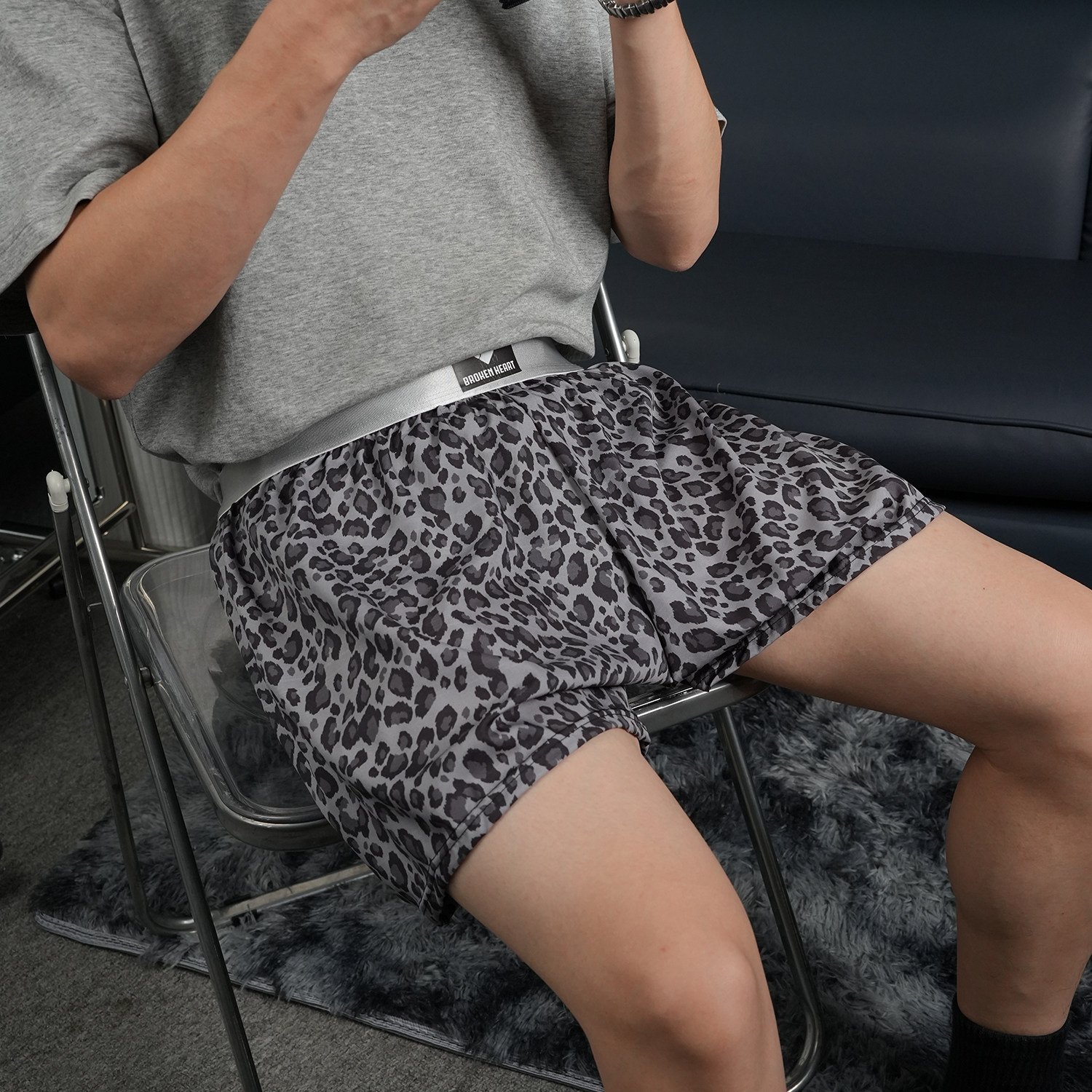 冰丝豹纹阿罗裤内裤男夏季可外穿居家短裤运动健身不过膝三四分裤