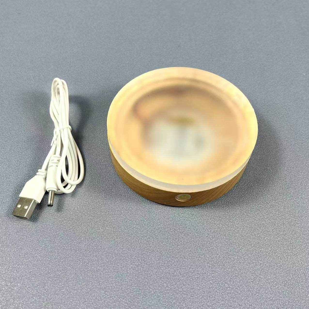 ins风触摸充电款圆形实木灯座灯具配件