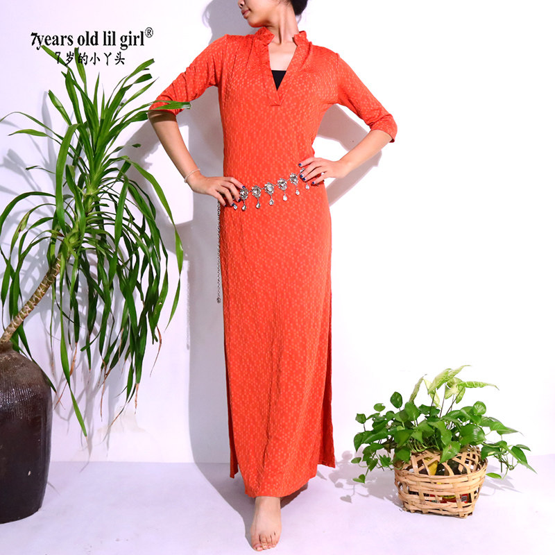 肚皮舞套装演出服女2025秋冬新款双开叉长袍品牌设计HA56