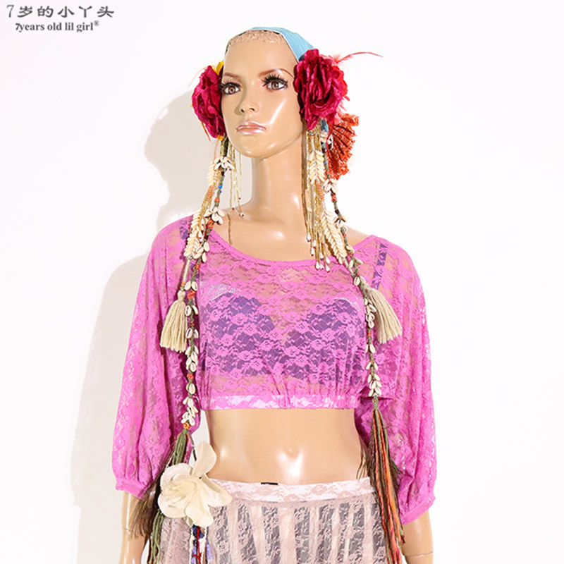 肚皮舞上衣女2019春夏新款练功服韩国蕾丝蝙蝠袖 BRR46