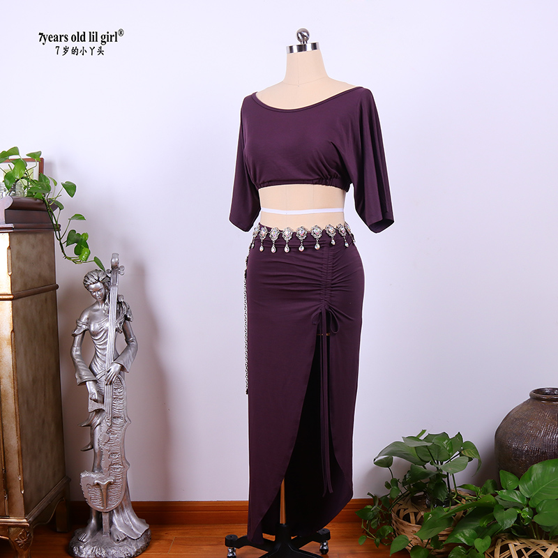 肚皮舞练功服套装新款热销莫代尔人棉蝙蝠袖上衣抽皱包臀裙GKK07