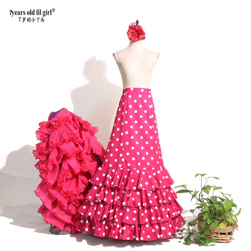 订做舞蹈服Flamengo弗拉门戈长尾裙BATA演出服西班牙舞服CWQ46