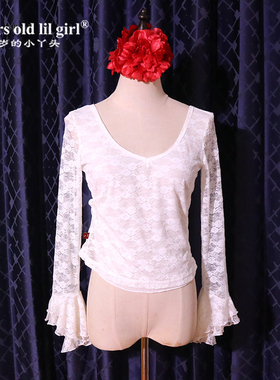 西班牙弗拉门戈上衣长袖2025新款热销韩国蕾丝喇叭白色HGG02