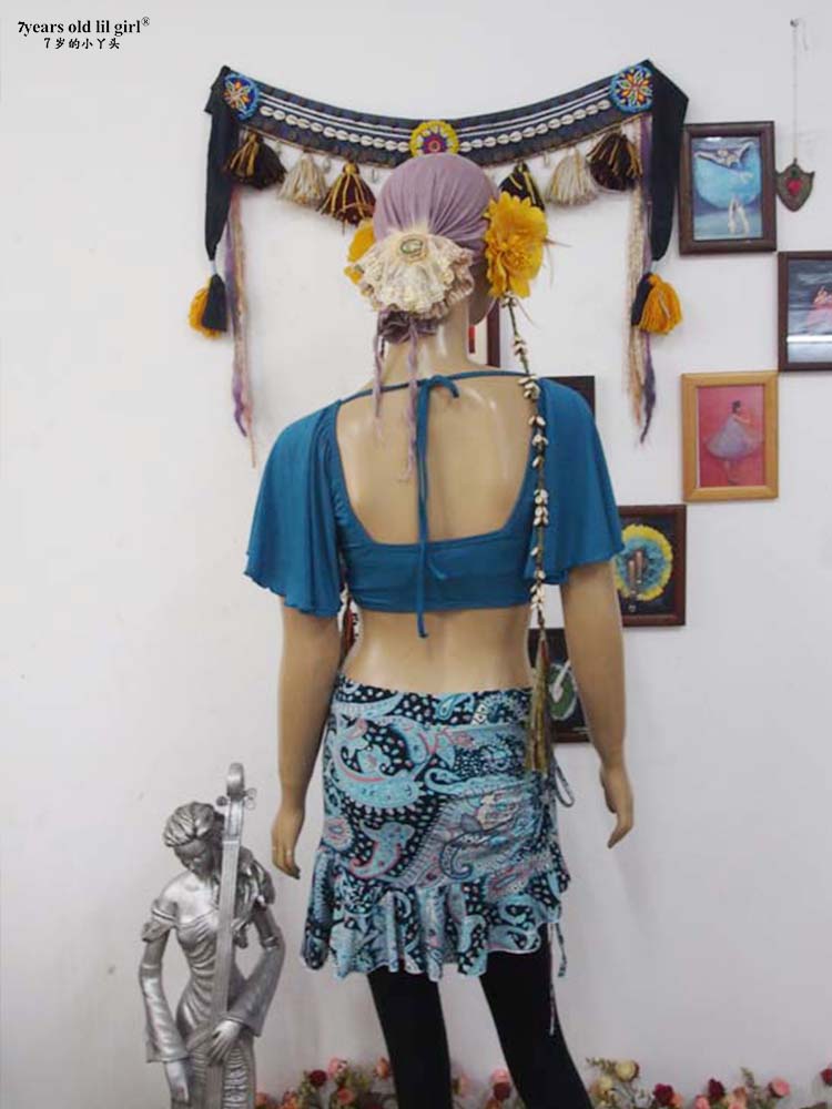 品牌设计部落肚皮舞套装 莫代尔人棉托胸喇叭袖上衣A15