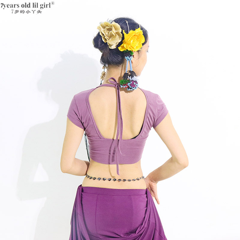 ATS美国部落肚皮舞choli秋丽2024新品弹力棉露背短袖上衣ELL01